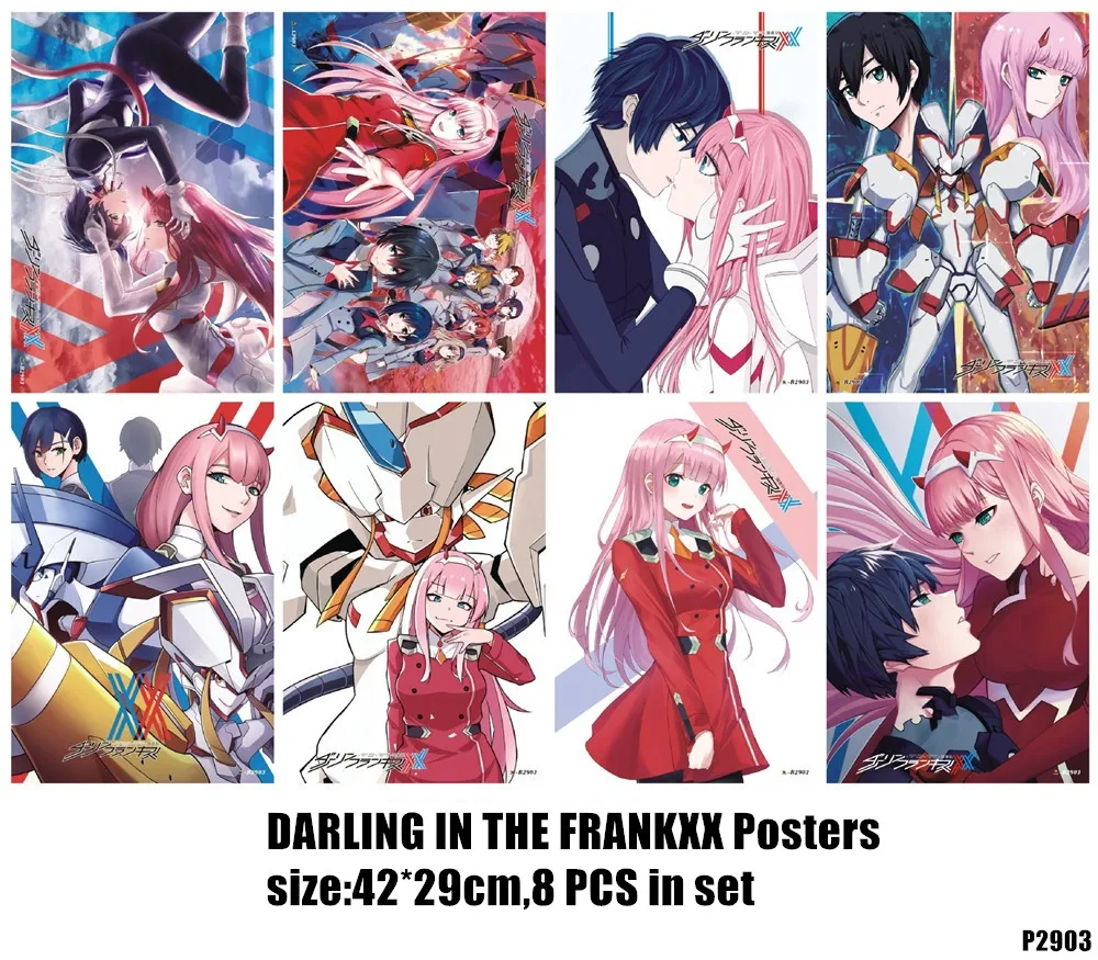 

8 PCS/LOT Anime DARLING in the FRANXX Embossing Poster Hiro ZERO TWO ICHIGO GORO MIKU DitF Poster Size 42x29 cm Toys