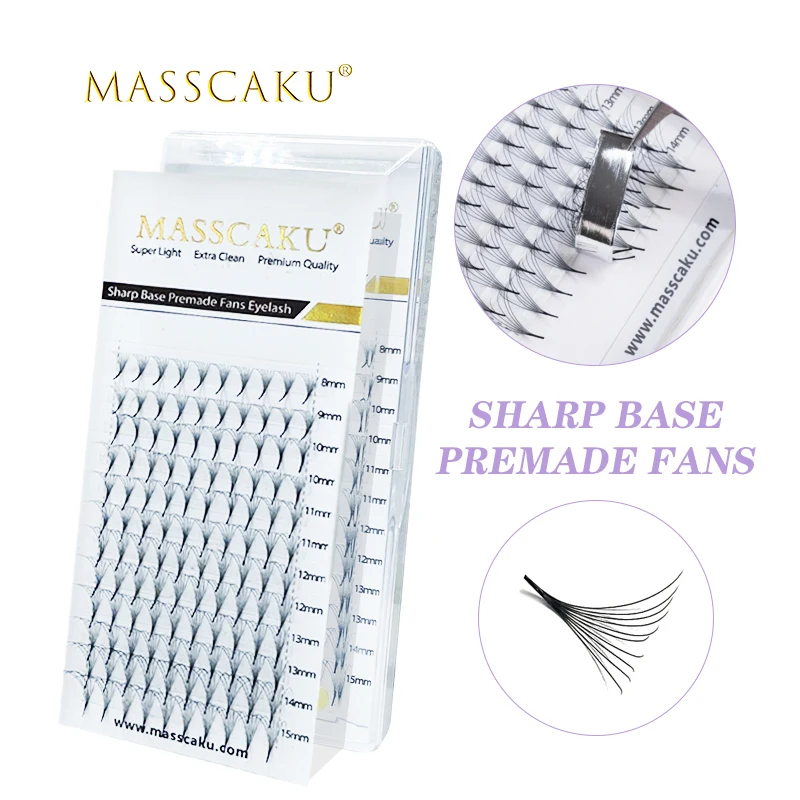 

MASSCAKU sharp narrow stem premade fans lash 100% handmade thin pointy base russian volume eyelash extensions makeup cilia