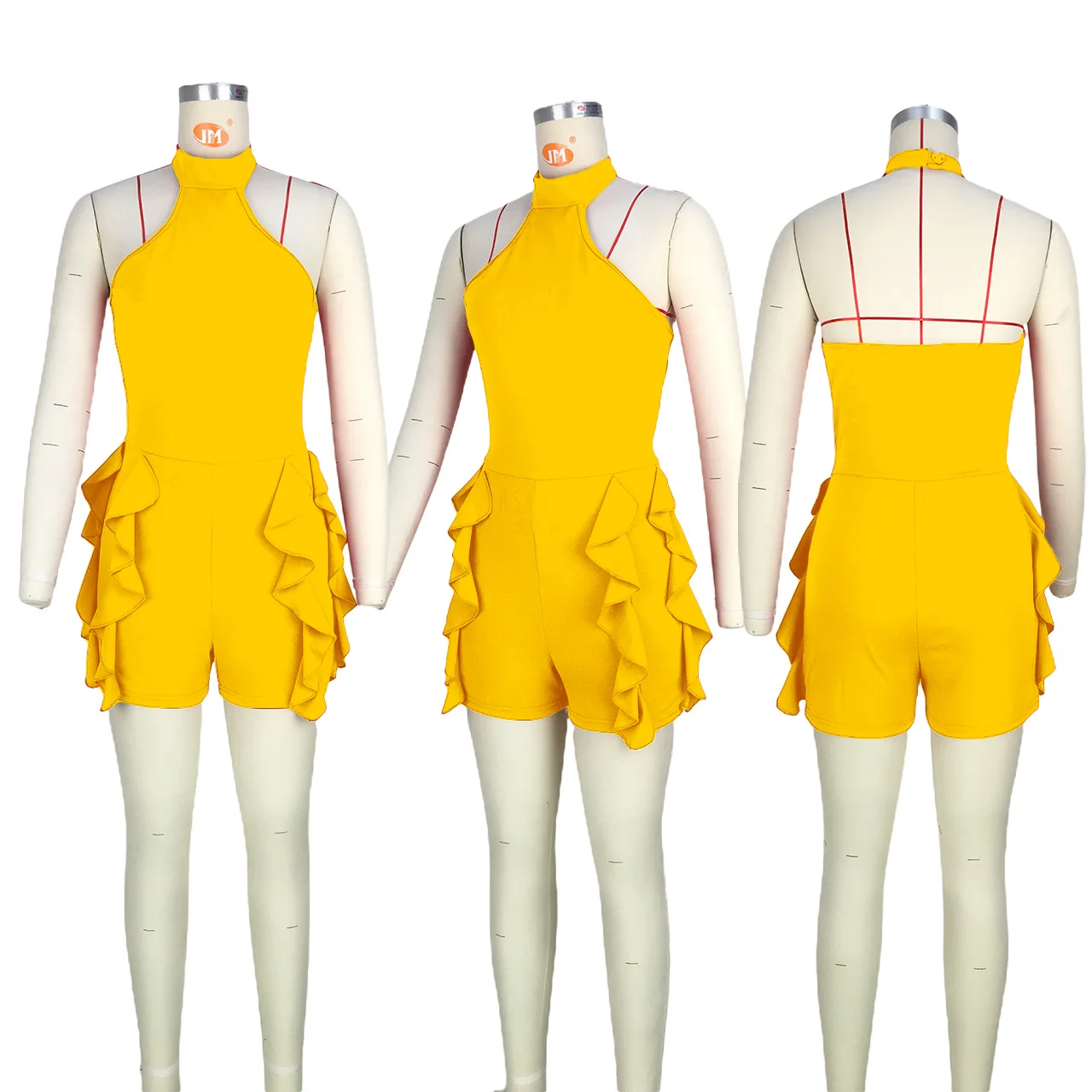 Women Ruffles Tassel Jumpsuits 2023 Summer Sleeveless Halter Neck Romper Sexy One Piece Suit Tank Playsuits Fashion Treetwear