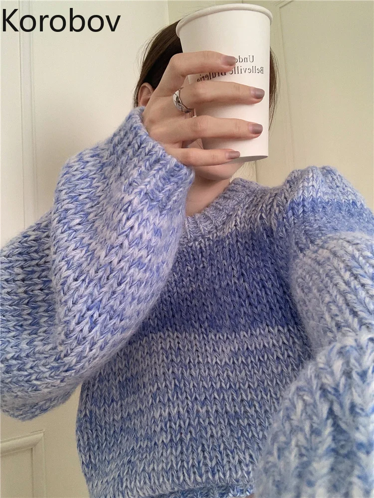 Модные мягкие вязаные топы в Корейском стиле простой пуловер контрастных цветов