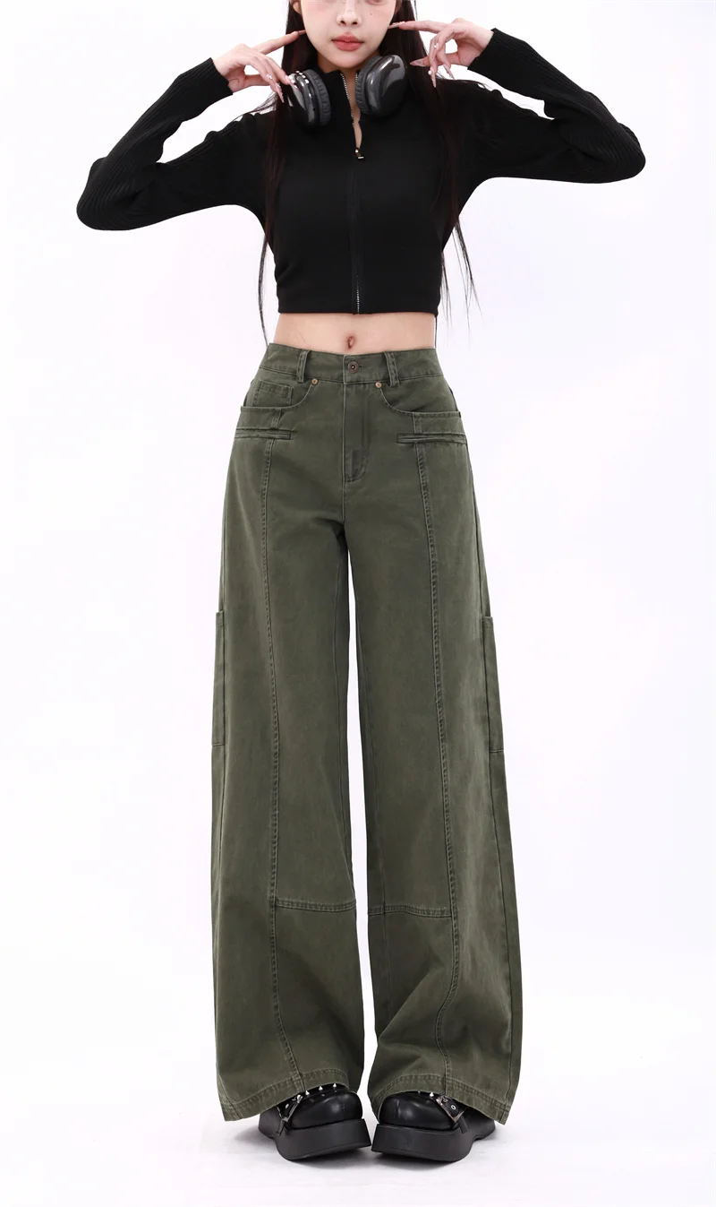 WCFCX STUDIO в американском стиле военные Зеленые джинсы прямые широкие повседневные