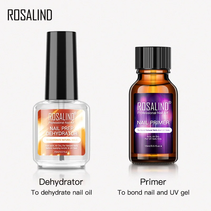 

Rosalind Nail Primer And Dehydrator Set For Manicure Magic Remover Nail Polish BaseTop Matt Long Lasting Gel Lacquer Kit 15ML