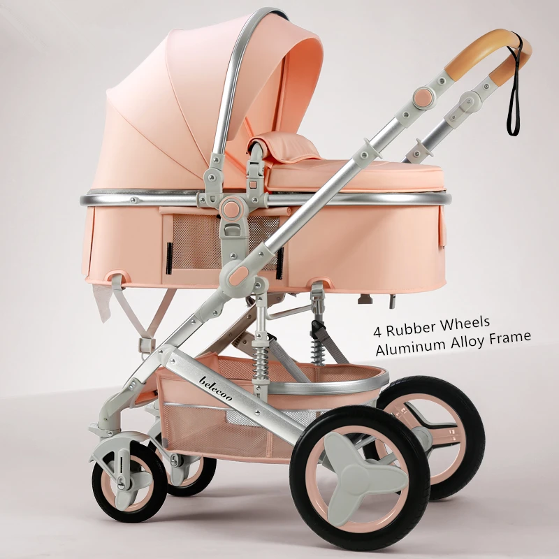 Belecoo Lightweight Luxury Baby Stroller 3 in 1 Portable High Landscape Reversible Stroller Hot Mom Pink Stroller Travel Pram images - 6