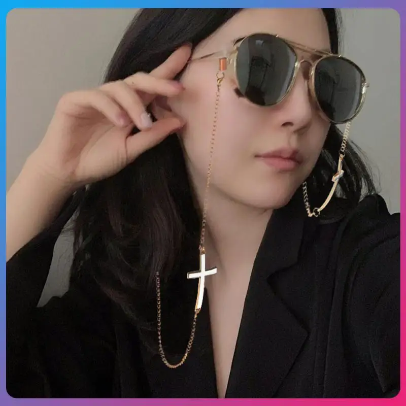 

1pcs Metal Eyeglass Strap Glasses Holder Rope Cross Pendant Non-slip Women Sunglasses Necklace Mask Chain Strap Hang On Neck