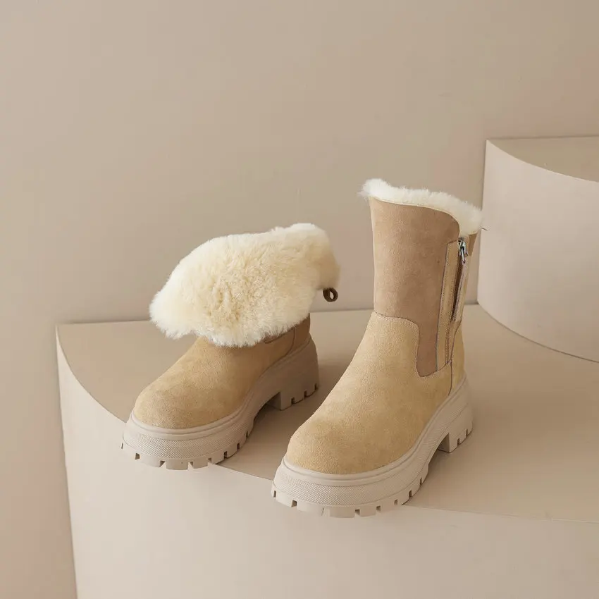 QUTAA/2024 г. Теплые шерстяные женские ботильоны повседневная обувь из натуральной