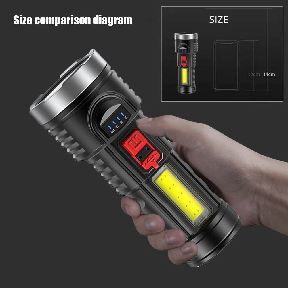 

Portable LED Flashlight LED + COB Side USB Rechargeable Torch Night Lighting