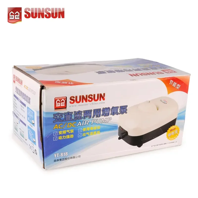 Фото Компрессор SUNSUN YT-818 AC/DC для аквариума, поршневой насос с питанием от батареи, двойного назначения, из ABS-пластика, микро-воздушный насос №5