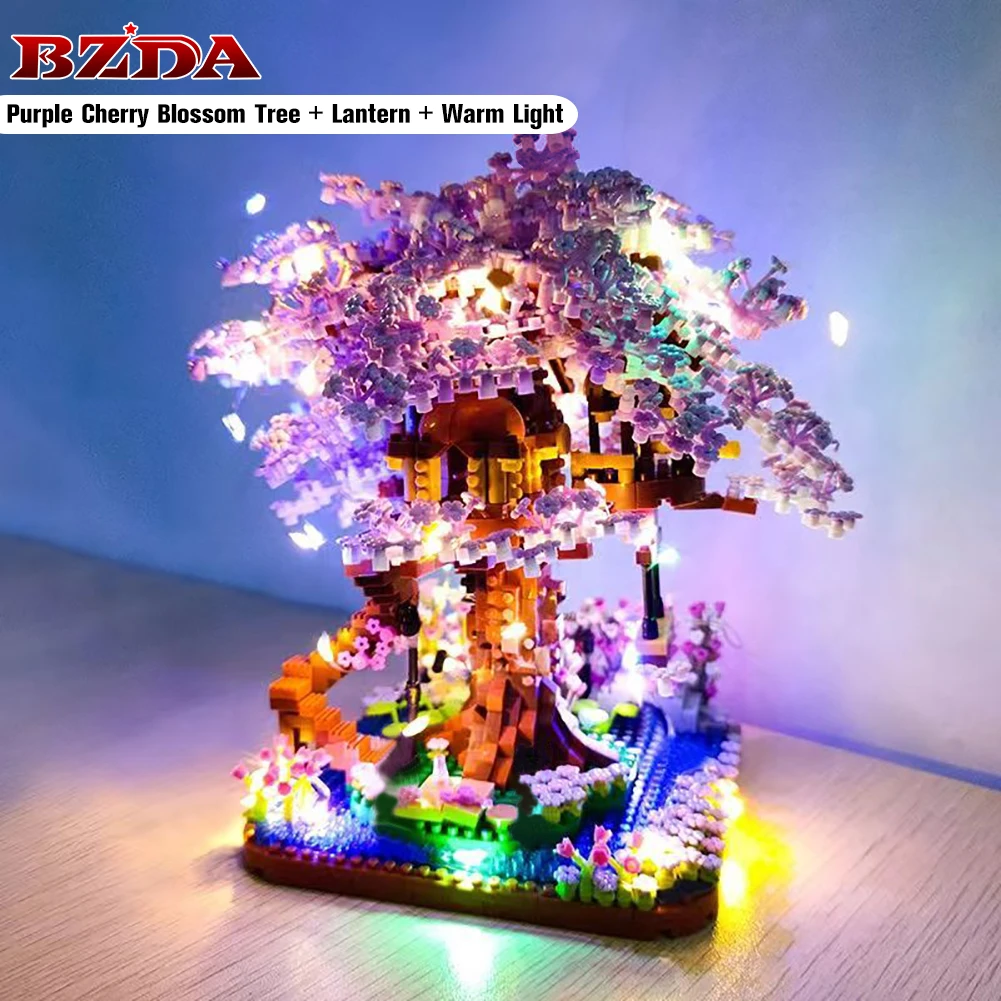 With Lights Mini Sakura Tree House Decorative Building Blocks City Street View Cherry Blossom Bricks DIY Toys For Children GIFT - купить по
