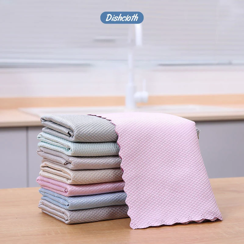 

Microfiber Towels Fish Scale Towel Reusable Cloth Anti-Grease Wiping Rags Tableware Wipe Cloth Household Cleaning Cloth Tools