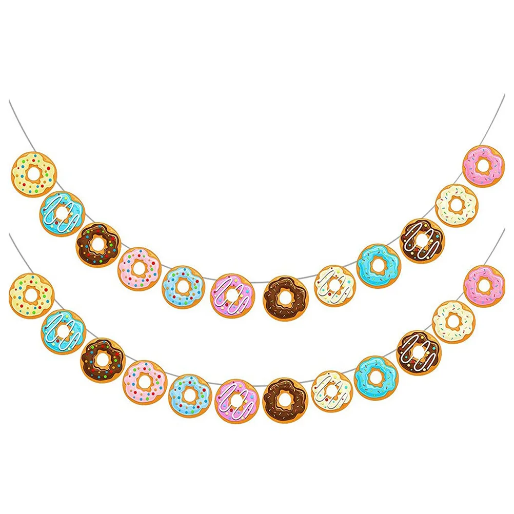 

2 Pcs Donut Theme Party Banners Donut Bunting Doughnut Party Hanging Decors