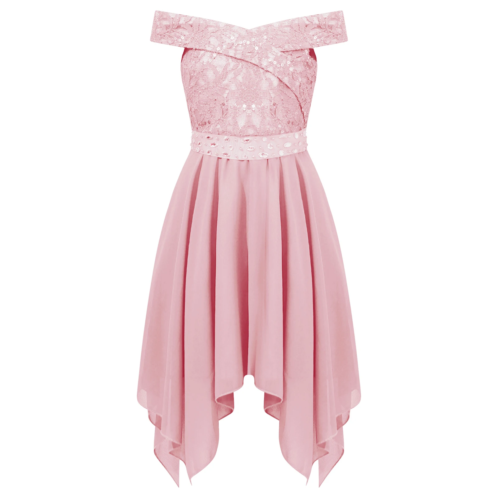 

Girls Sequin Off-Shoulder Chiffon Long Dresses with Shiny Beaded Sash Pageant Party Prom Wedding Bridesmaid Flower Girl Dress