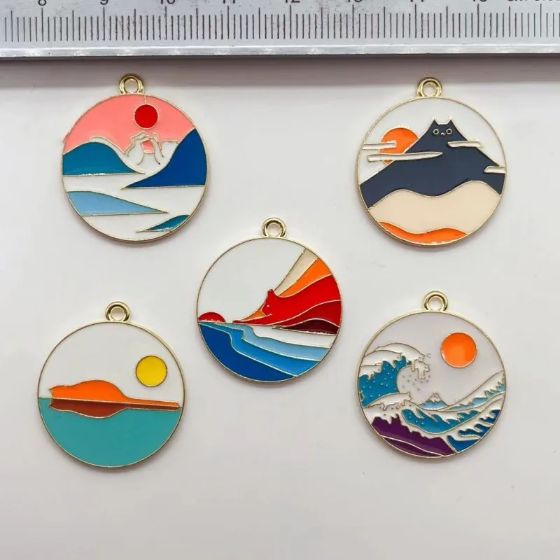 

10pcs Scenery Cat Charm Jewelry Making Enamel Necklace Pendant Diy Craft Supplies Keychain Accessories