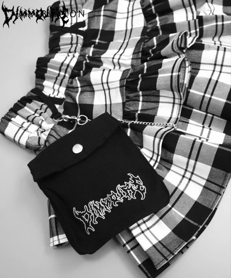 Летняя Клетчатая мини-юбка с поясом на резинке в стиле Харадзюку