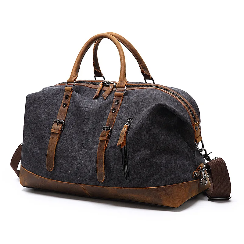 2021 Crazy Horse Leather Travel Bag Large Capacity Leisure Canvas Travel Bag Portable Sports Fitness Bag