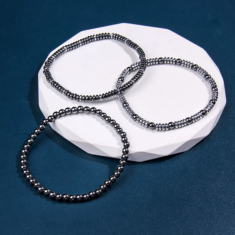 Черный галловый камень эластичный браслет из бисера для мужчин и женщин
