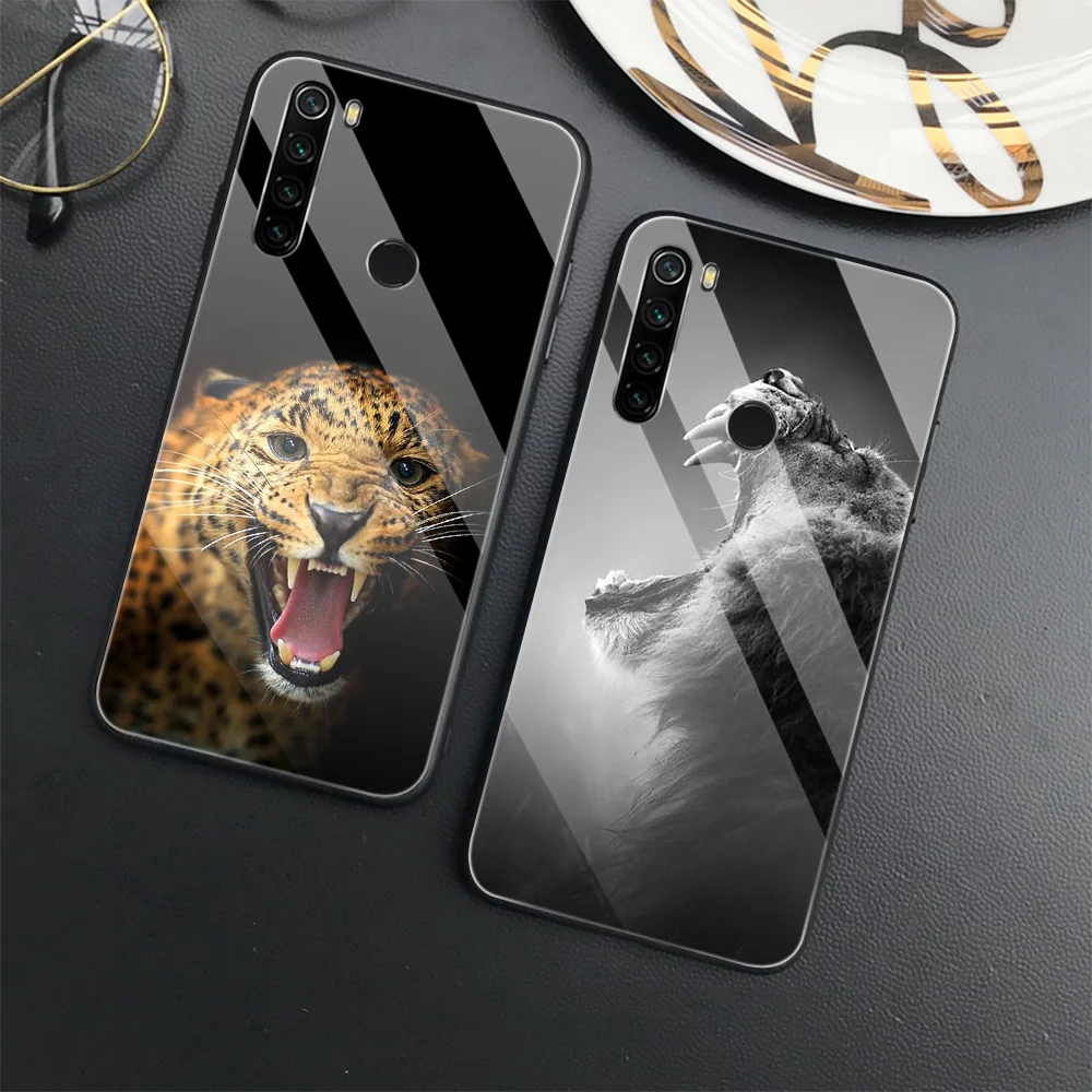 

Luxury Tempered Glass Phone Case for Redmi Note 10Pro 9 Pro Max 10 4G 9T 10S Poco F3 11 11S 5G F2Pro Leopard Wolf Fundas Cover