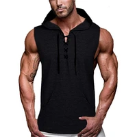summe new solid color casual men muscle hoodie tank top letter loose cotton bodybuilding sleeveless vest hooded men t shirt vest