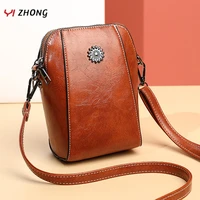 oil wax soft leather mobile bag small square shoulder bag female purses and handbags luxury designer crossbody bags for women