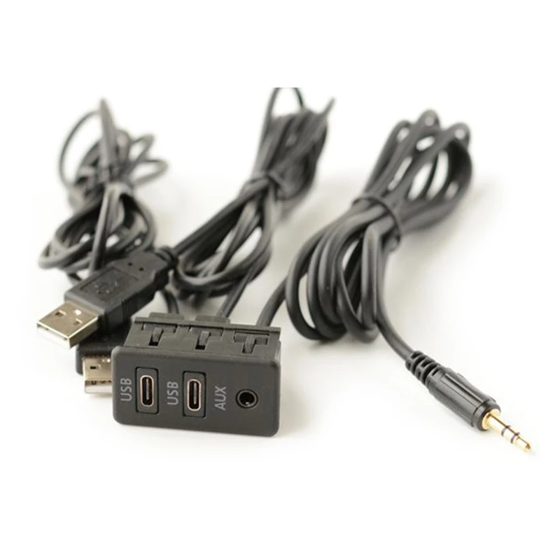

50LC Dual Type-C Aux Car Mount Extension Cable Cellphone Charging Adapter