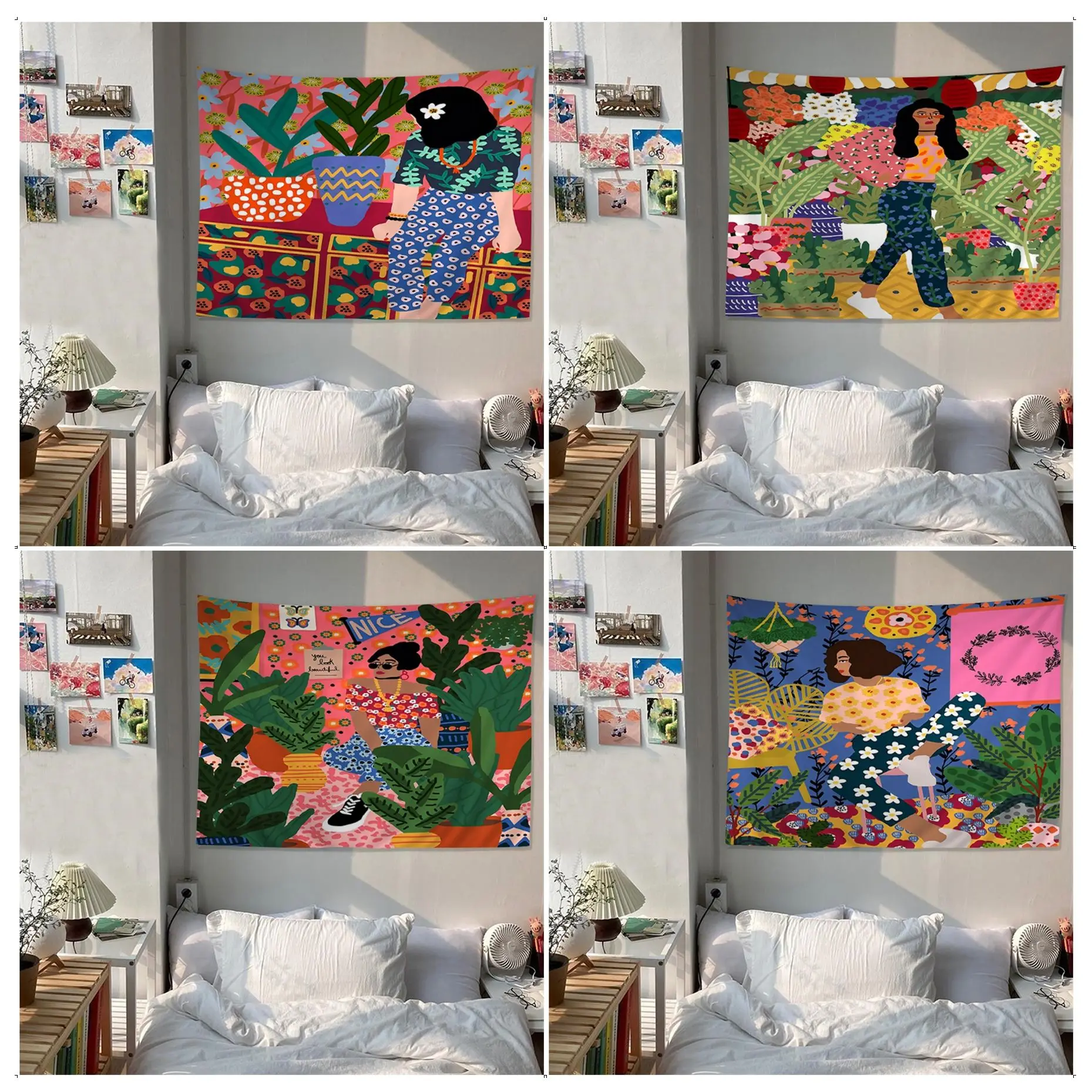 

Abstract Fashion Vintage Girl Plant Dog Colorful Tapestry Wall Hanging Indian Buddha Wall Decoration Hippie Art Home Decor