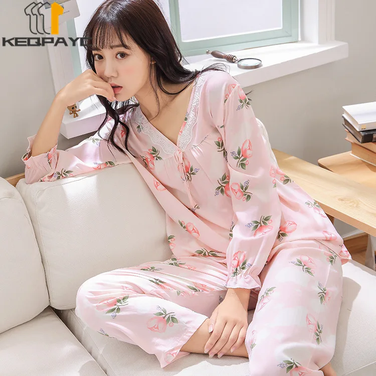 Women's Pajamas New 2023 Spring Autumn Long Sleeve O-neck Thin Sleepwear Women Fashion Floral Print Nightwear Clothing Sets