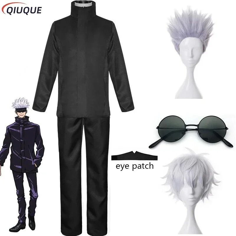 110-3XL черный/синий Gojo Satoru косплей костюм повязка на глаз парики очки аниме