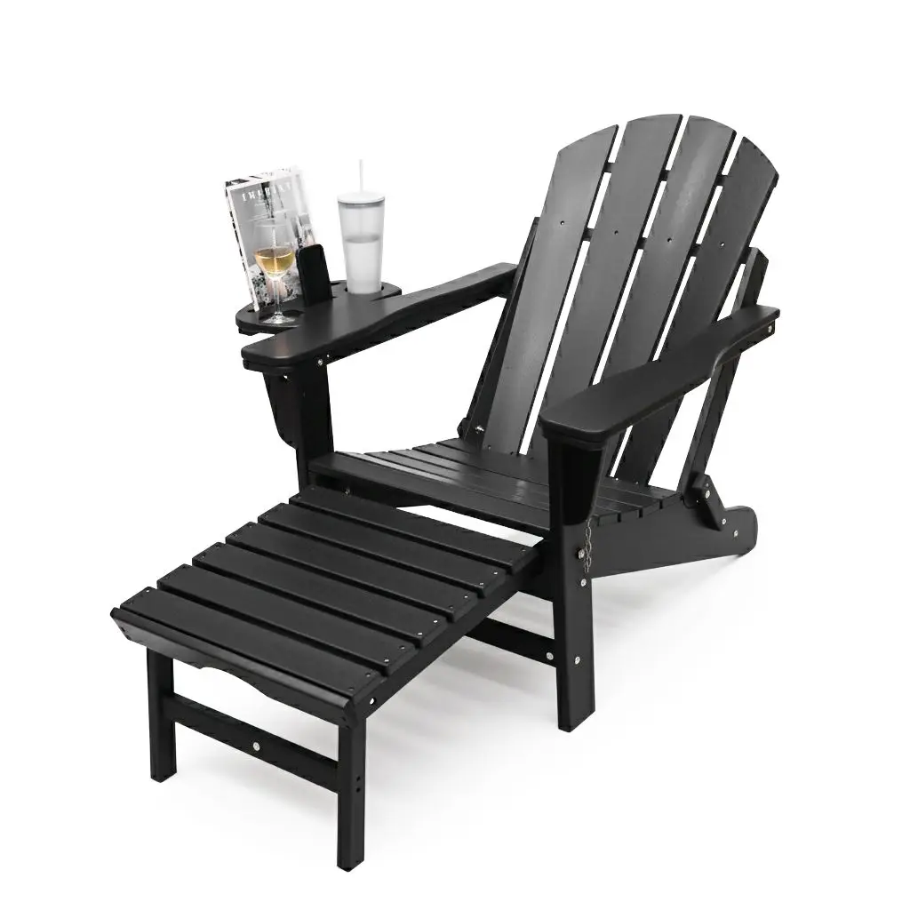 Фото Премиум-кресло Adirondack из HDPE-пластика с откидной спинкой, подставкой для ног и скрытыми держателями для стаканов для террас, курортов и кемпингов №1