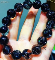 natural black herkimer diamond rutilated quartz bracelet crystal 13 3mm clear round beads woman man rare jewelry aaaaaaa