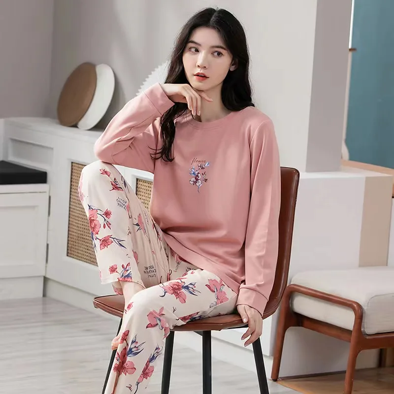 HYRAX Pajamas Autumn Women Long Sleeve Cotton 2022 New Cute Casual Cartoon Thin Style Outwear Spring And Autumn Days Home Suit