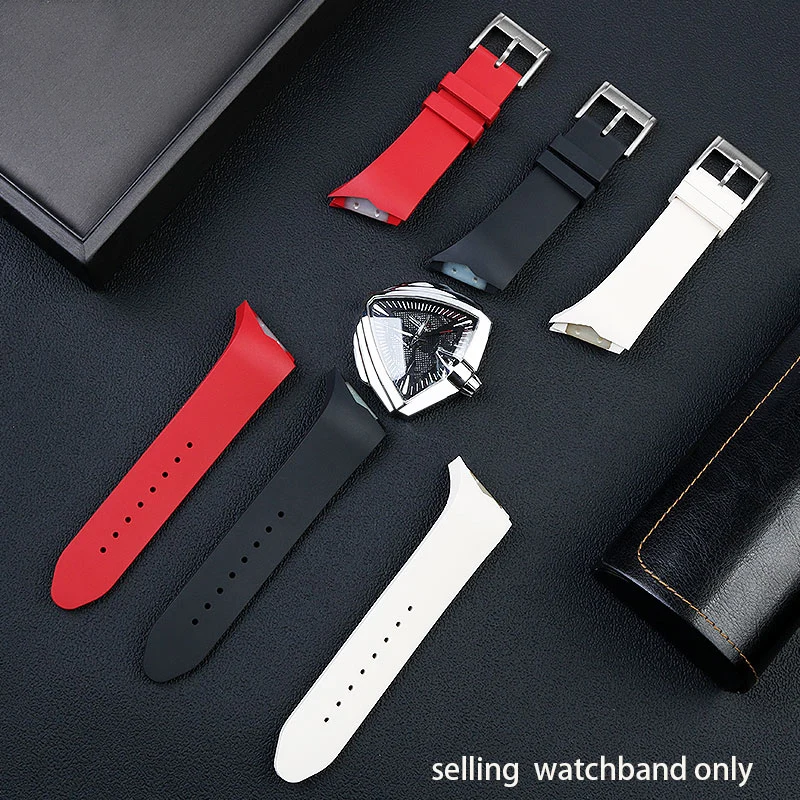 

Inclined silicone watch band for Hamilton Rubber Watch Strap adventure series H24655331 Elvis Presley wristband waterproof 25mm