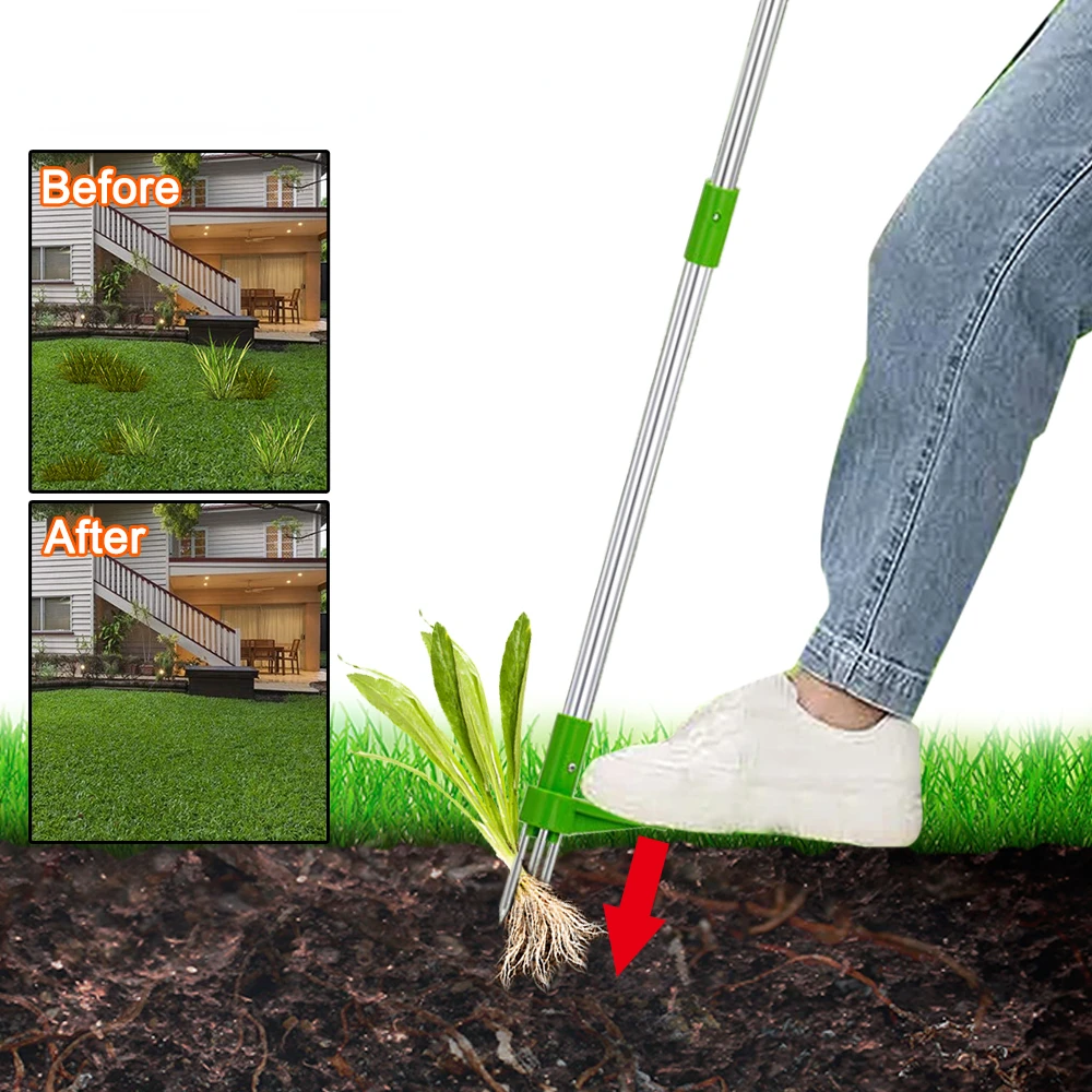 

Root Remover Outdoor Weeder Portable Manual Garden Lawn Long Handled Aluminum Stand Up Weed Puller Lightweight with Foot Pedal