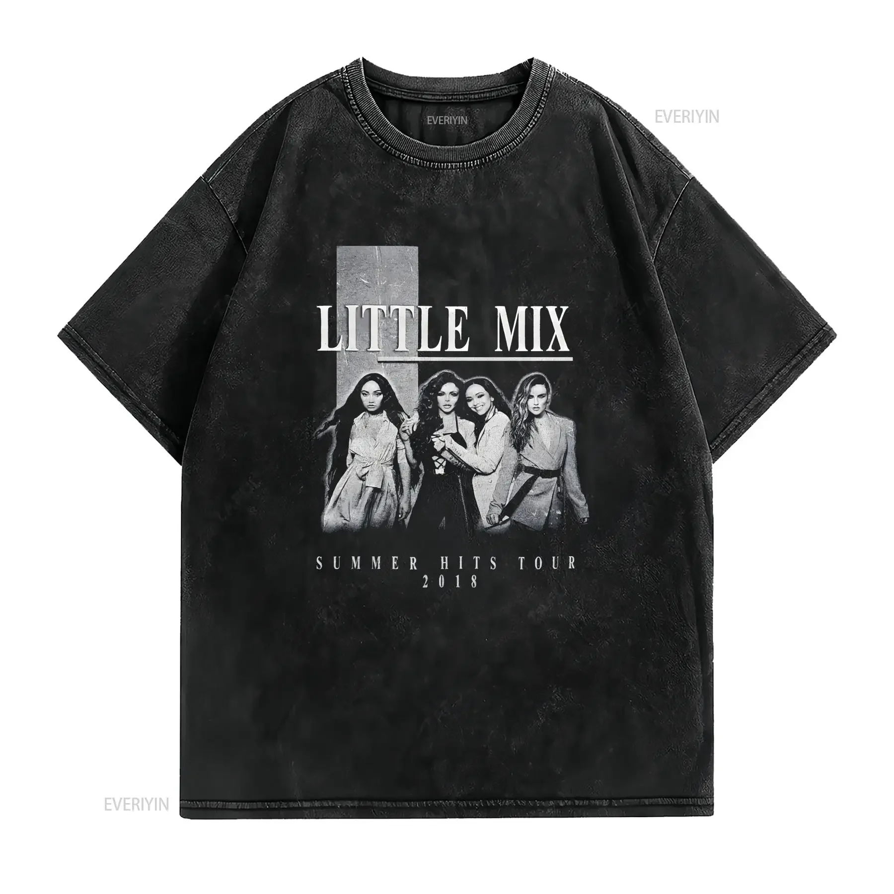 Фото Футболка Little Mix, маленький размер, мужская, черная, хлопковая, для концертов, в стиле поп-музыки, 2018 года, винтажная, с эффектом потертости, для повседневной носки, стильная №2