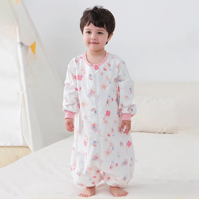 

Baby Sleeping Bag Double Gauze Pure Cotton Sleepsack Long Sleeves Soft Summer Children Zip Pajamas Sleepwear Breathable