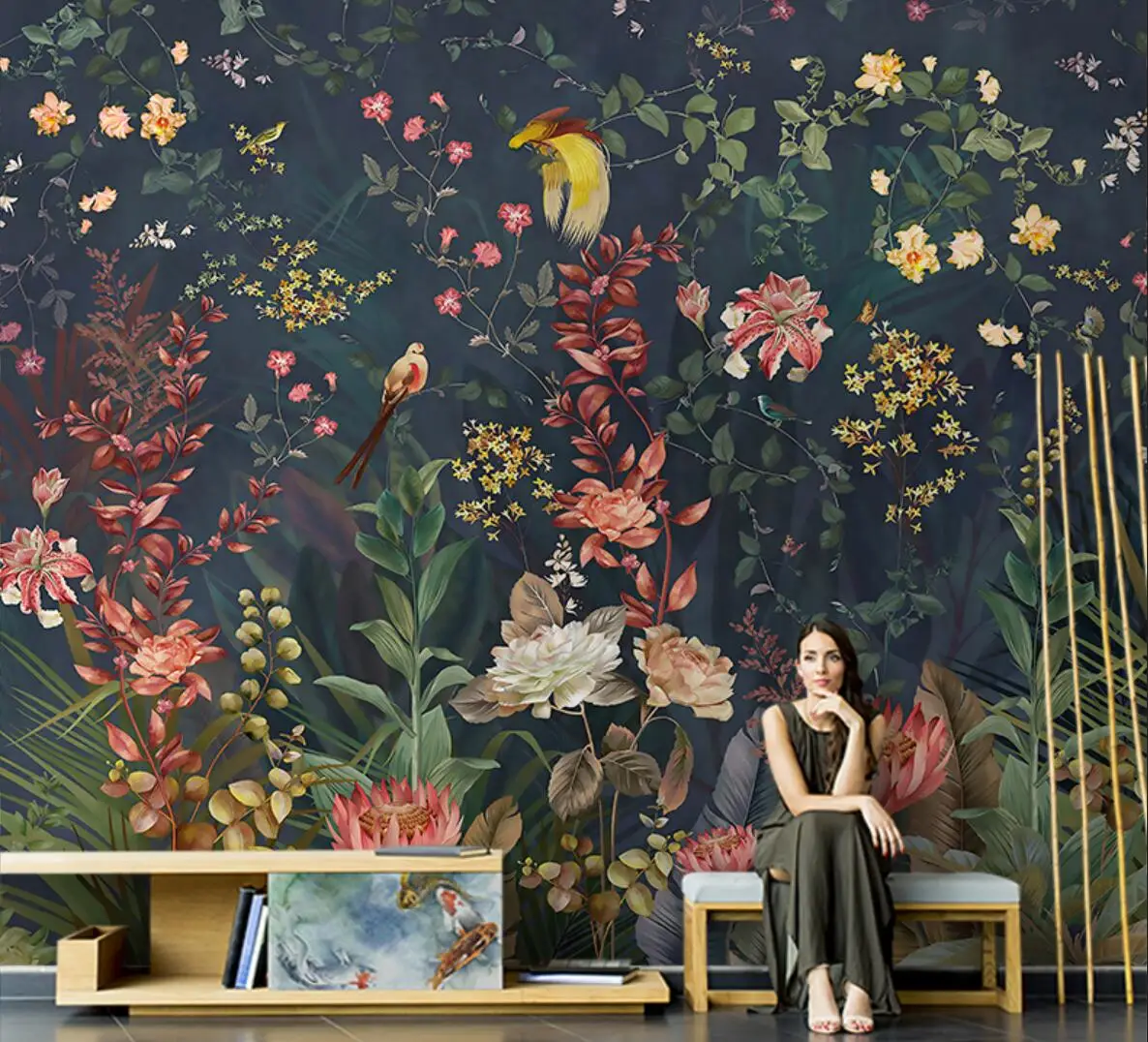 Пользовательские американские цветы и птицы 3d обои красивые лес Фреска для
