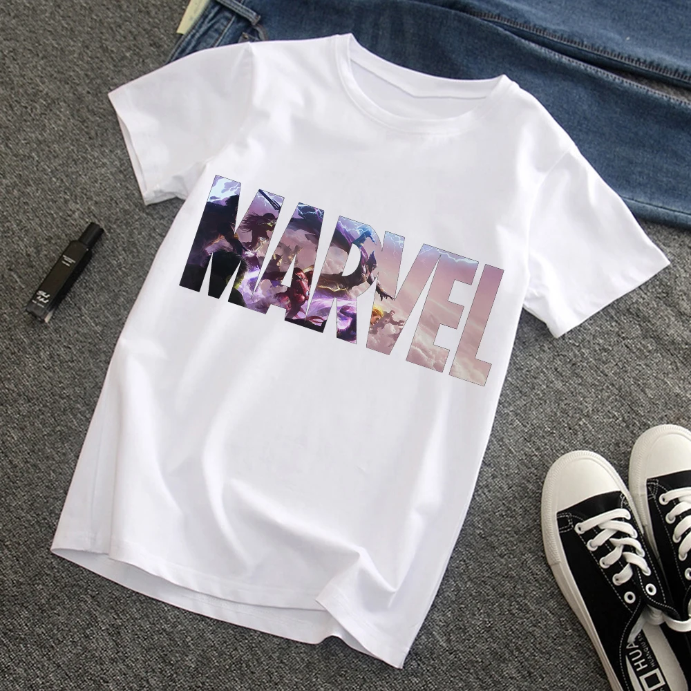 Новая футболка с надписью Marvel Мужская мультяшным аниме Харадзюку кавайная