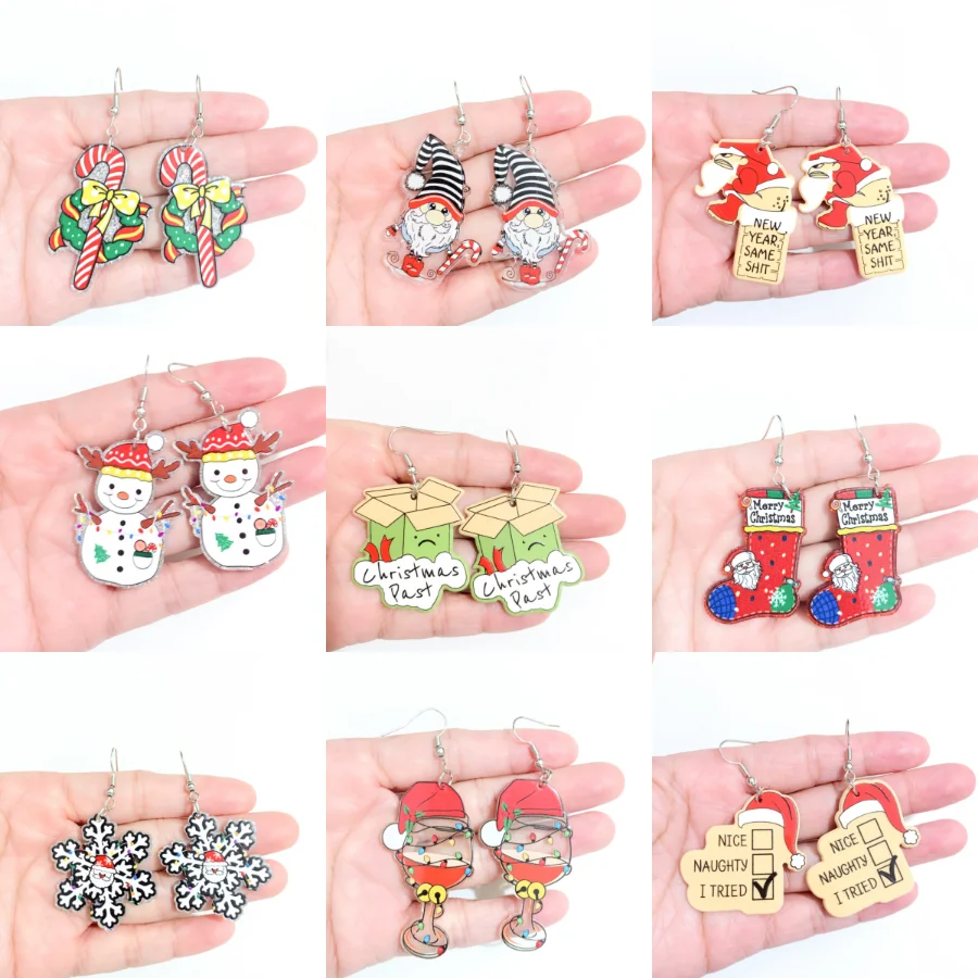 Блестящие акриловые Подвесные серьги в виде Санта-Клауса для женщин бокалов с