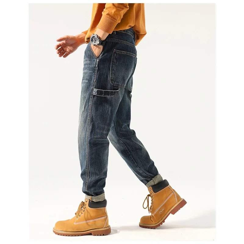 Streetwear Men New Pattern Vintage Recreational Blue Pants Straight Cylinder Comfortable Loose Temperament Jeans Autumn Female