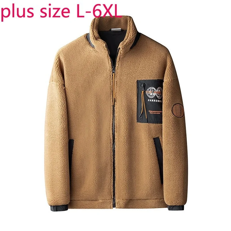 New Arrival Fashion Suepr Large Winter Young Thick Men Granular Loose Solid Stand Jacket Plus Size L XL 2XL 3XL 4XL 5XL 6XL