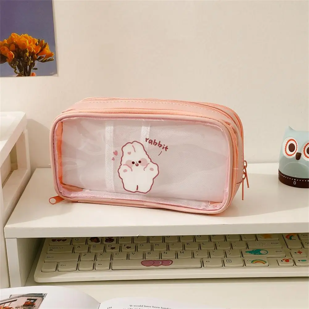 

Stationery Bag Unique Bear Rabbit Print Stationery Case Transparent Storage Pencil Case