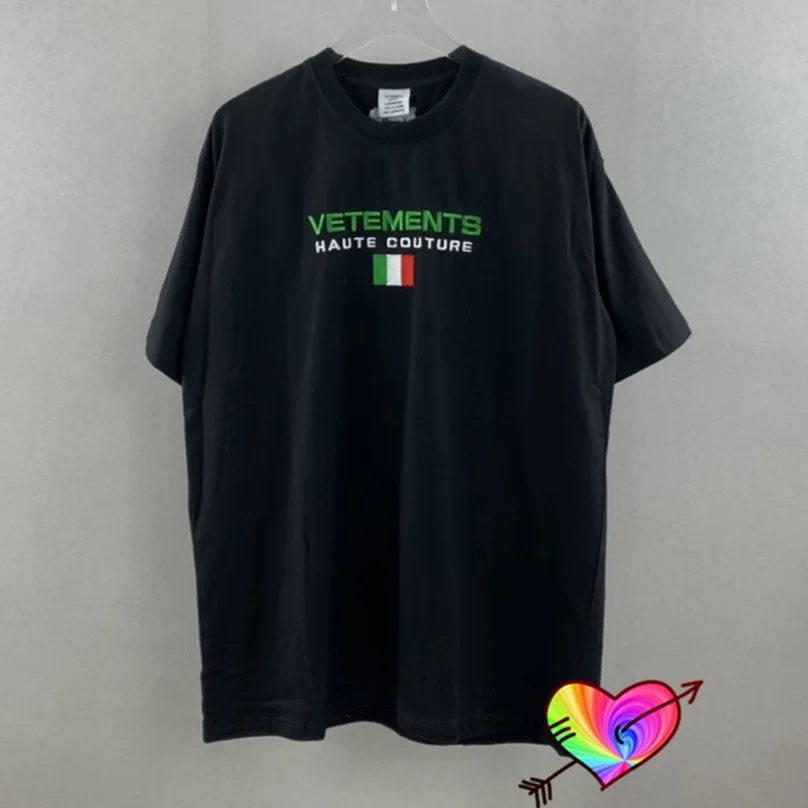 

Green Embroidered Vetements Logo T shirt Men Women 1:1 High Quality Haute Couture Flag Vetements Tee VTM Tops 2022 Short Sleeve