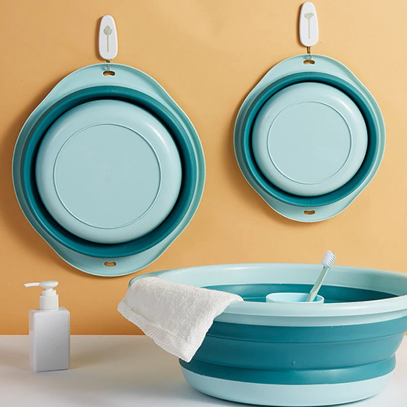 

Silicone Foldable Washbasin Lightweight Portable Retractable With Hanging Hole Space-Saving Bathroom Foot Basin