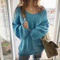 long sleeve v neck sweater winter female fashion loose casual pullovers tops solid jumper autumn women knitted sweater pullover