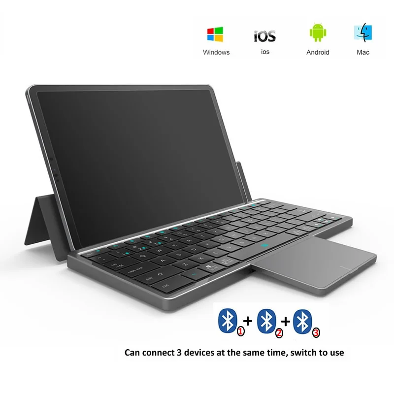 Wireless Bluetooth Tablet Keyboard For Phone And Computer With PU Leather Case Foldable Touch Panel Portable Surprise Price