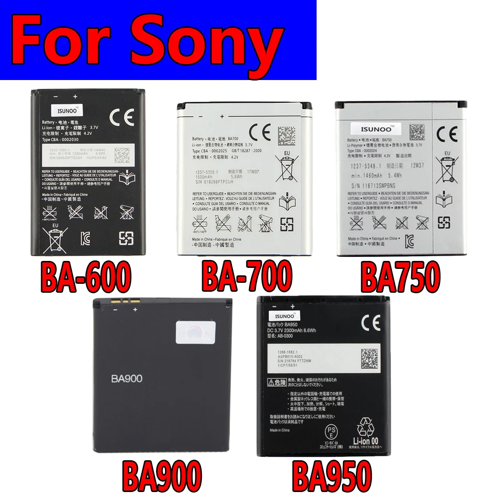 Фото Аккумулятор ISUNOO для мобильных телефонов Sony Ericsson BA600 BA700 BA750 BA900 BA950 - высокоёмкий перезаряжаемый литий-ионный аккумулятор №1