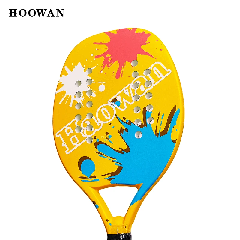 HOOWAN Beach Tennis Racket Glass Fiber Face Soft EVA Core 50% Carbon Frame High-end Racket for Beginners