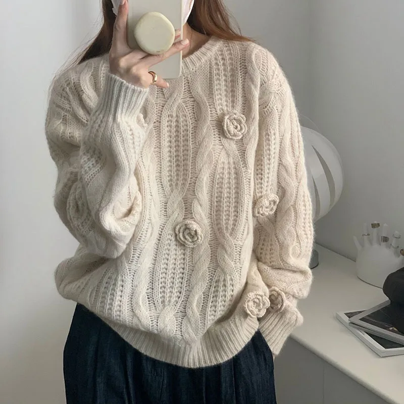 

Embroidered Floral Sweater Jacket 2022 NEW Sweaters Women Knitted Clothes Sweet Rose Long Sleeve Ladies Knitwear Outwear