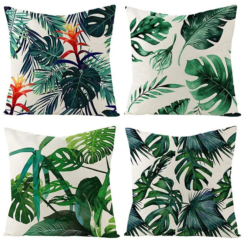

Set Of 4 Outdoor Cushions For Garden Furniture Garden Cushions Linen Green Cushion Covers 18X18inch Sofa Pillows Cover