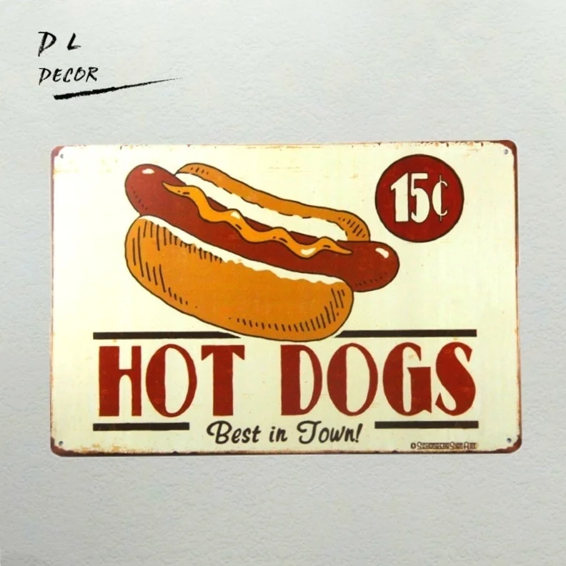 

-Американская столовая-хот-дог, металлическая ретро-табличка, кухня, кафе, паб.