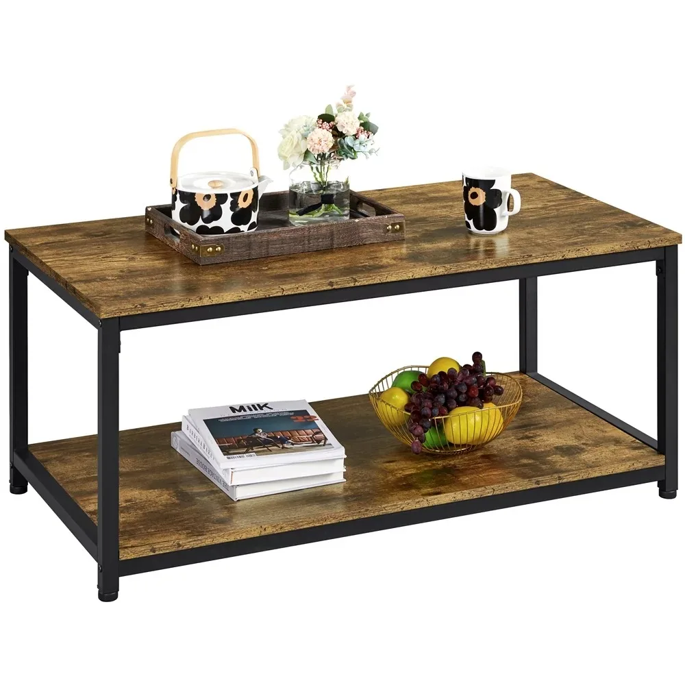 

Industrial Rectangular Wood and Metal Coffee Table, Rustic Brown,furniture living room ,living room table,side table