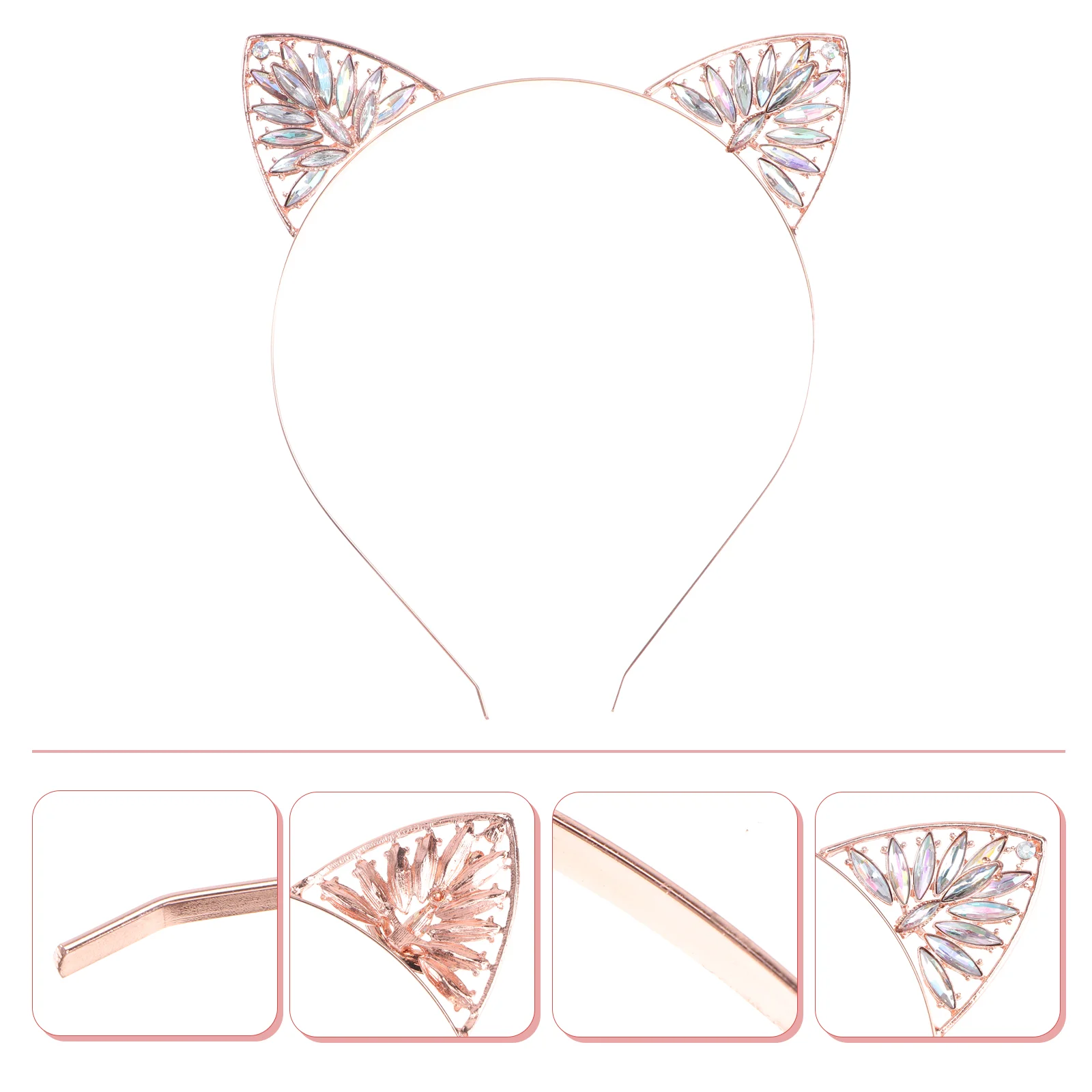

Cat Ears Headband Rhinestone Cat Hair Kitten Ear Headdress Christmas Costume Hair Accessories for Party Daily Decoration ( Rose